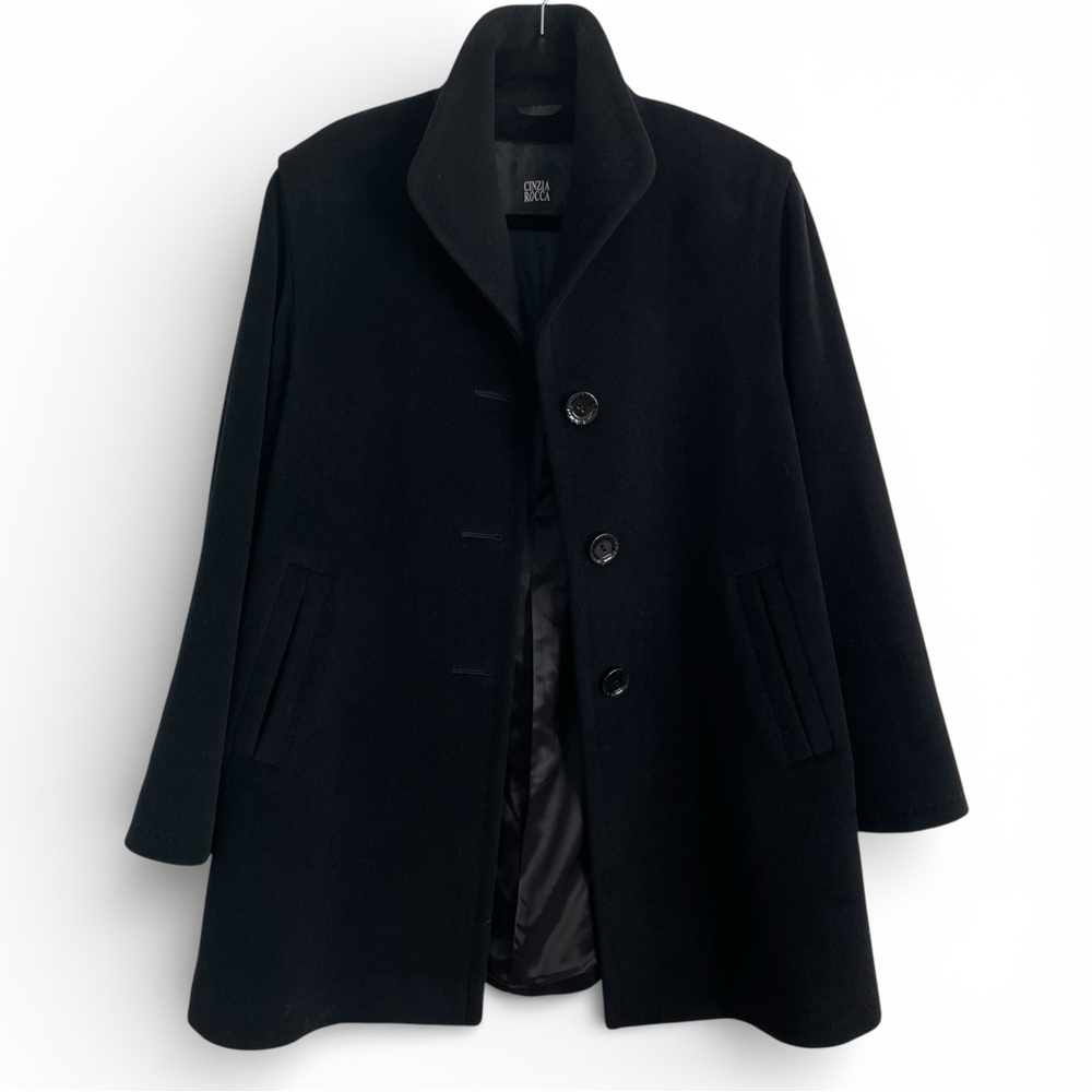 Cinzia Rocca Icons Black Wool‎ Cashmere Blend Pea Coat Size 8 Single Breasted